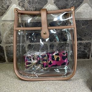 Clear PURSE with tan trim.  With colorful strap.  Great for Ball 🏈 🏀 ⚽️ games.